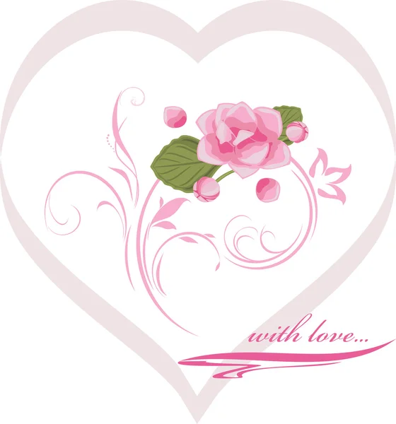 Corazón con flor rosa. Elemento decorativo para el día de San Valentín — Vector de stock