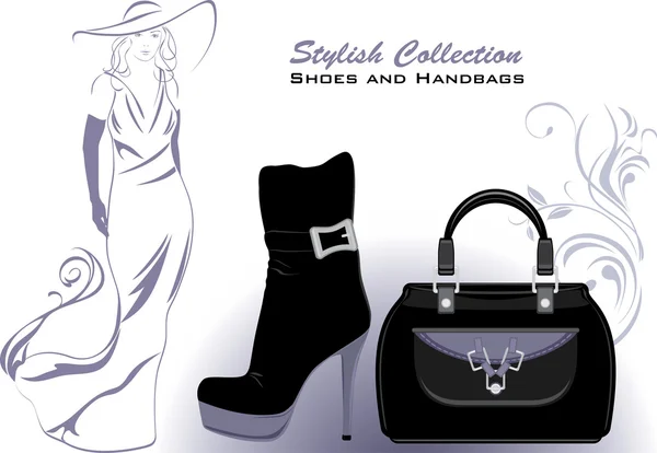 Elegante colección. Zapatos y bolsos — Vector de stock