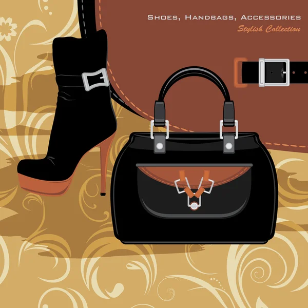 Zapatos, bolsos y accesorios. Banner para el diseño de moda — Vector de stock