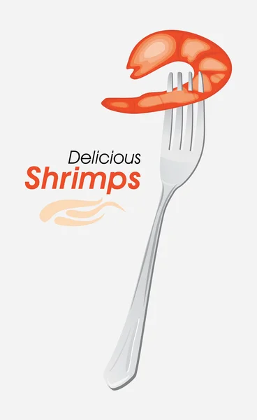 Shrimp on a fork — Stock Vector