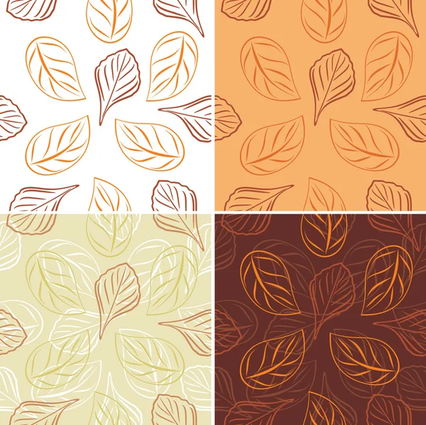Seamless leafy background. Four patterns — Stock Vector