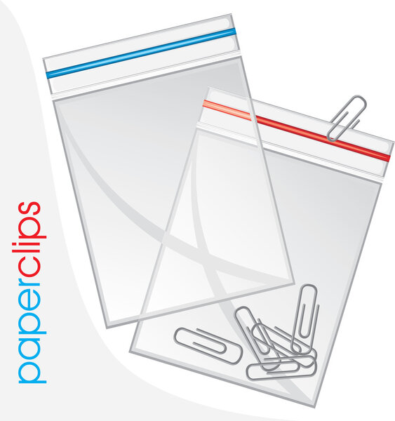 Paperclips in plastic bag isolated on the white