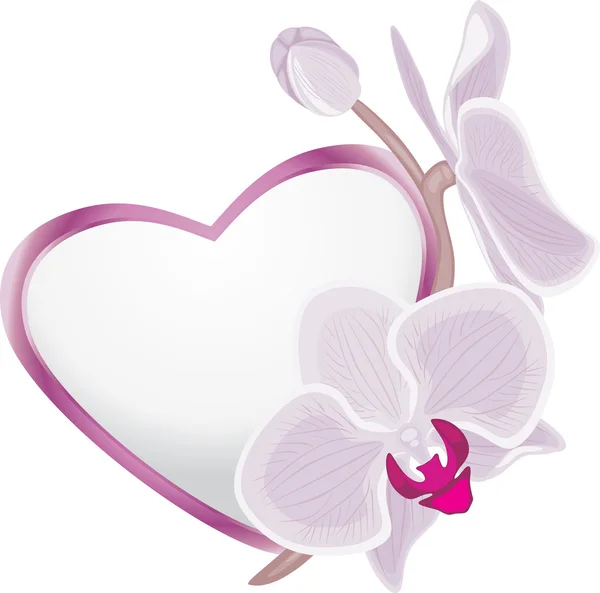 Cuore decorativo con ramo di orchidea in fiore — Vettoriale Stock