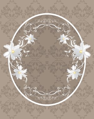 cornice ornamentale con fiori bianchi su sfondo scuro