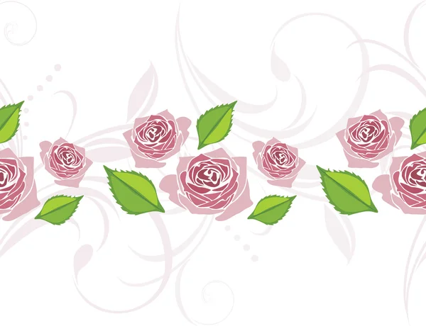 Ornamental border with blooming stylized pink roses — Stock Vector