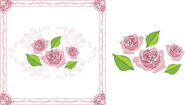 Ornamental frame with blooming stylized pink roses — Stock Vector