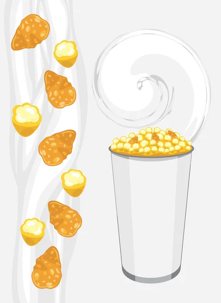 Fiocchi di mais e popcorn in un bicchiere di carta — Vettoriale Stock