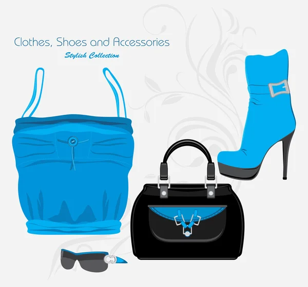 Kleidung, Schuhe und Accessoires. Stilvolle Kollektion — Stockvektor