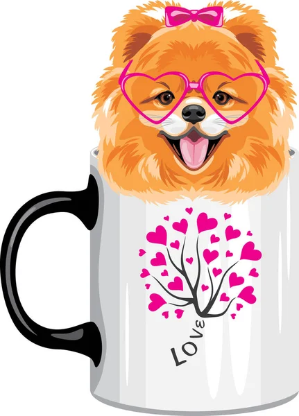 Cute Pomeranian Dog Peeking Out Mug — Stock Vector