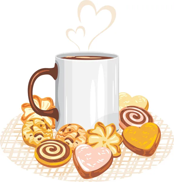 Taza Con Café Galletas Festivas Una Servilleta — Archivo Imágenes Vectoriales