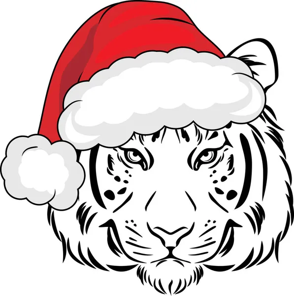 Portrait Tiger Santa Hat — Stock Vector