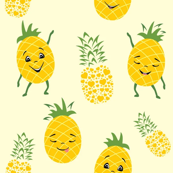 Gülümseyen Ananaslı Kusursuz Desen — Stok Vektör
