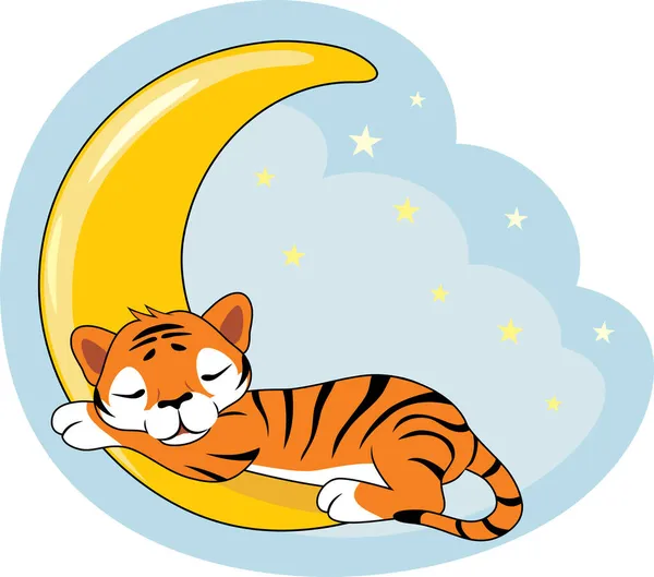 Cub Tigre Endormi Mignon Sur Lune — Image vectorielle