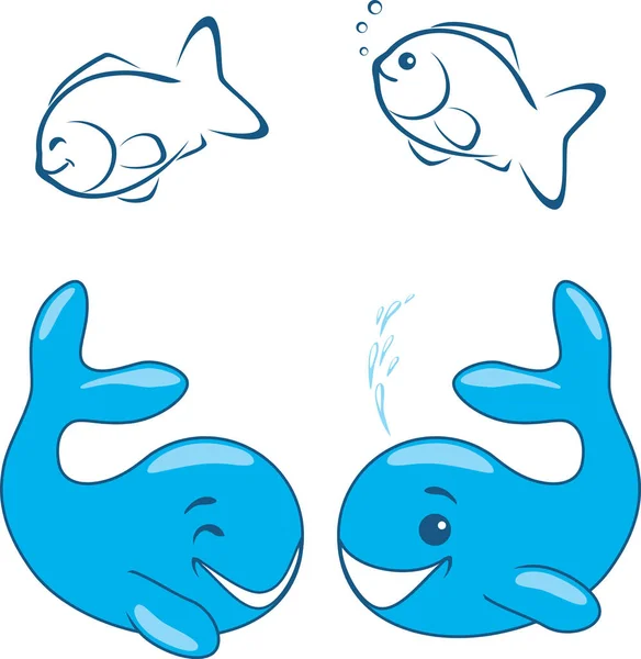 Felices Ballenas Peces Divertidos — Vector de stock