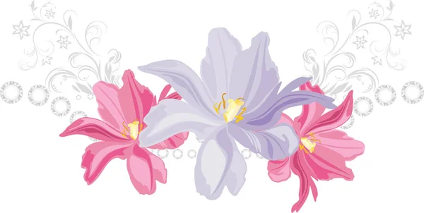 Drie Bloeiende Tulpen Decoratief Design — Stockvector