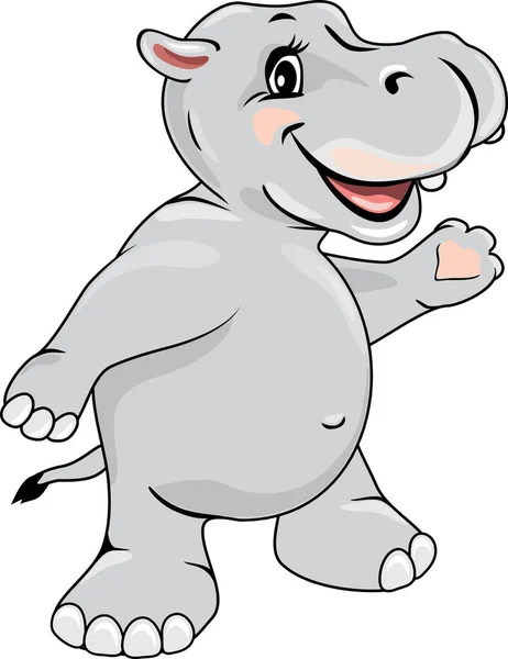 Dancing Happy Hippo Isolated White — Stock Vector