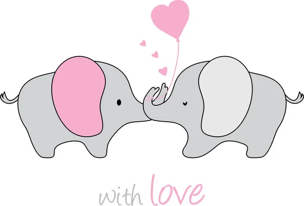 Δύο Χαριτωμένοι Ελέφαντες Ερωτευμένοι Καρδιές Και Ένα Μπαλόνι — Διανυσματικό Αρχείο