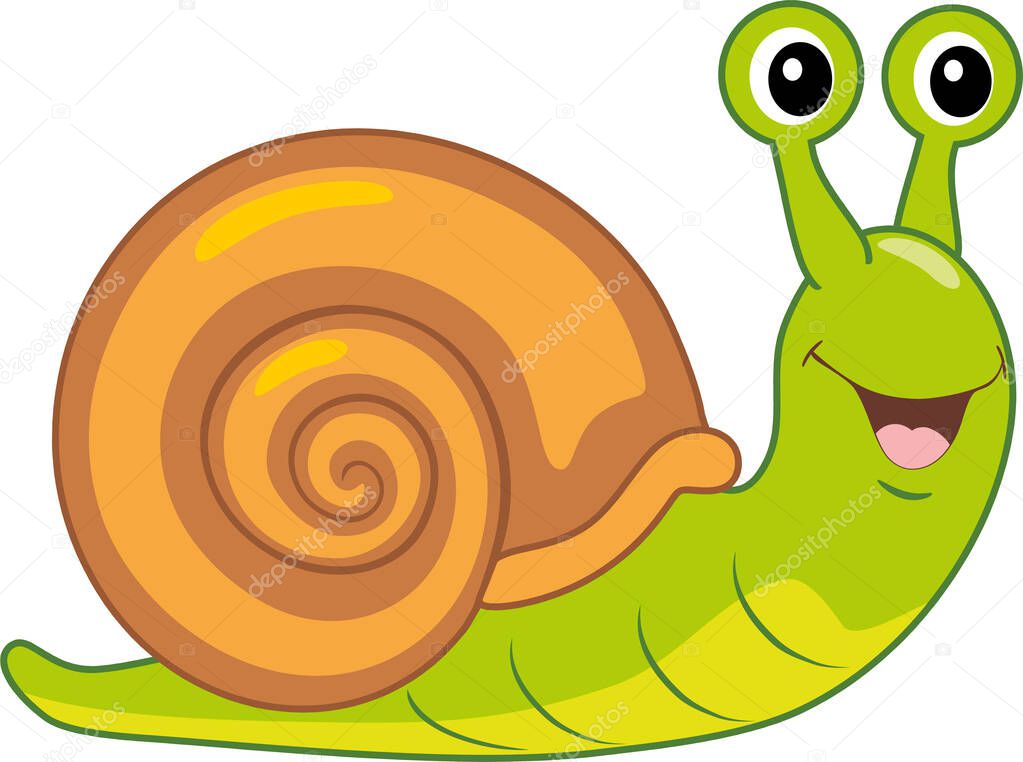 Funny smiling snail isolated on white