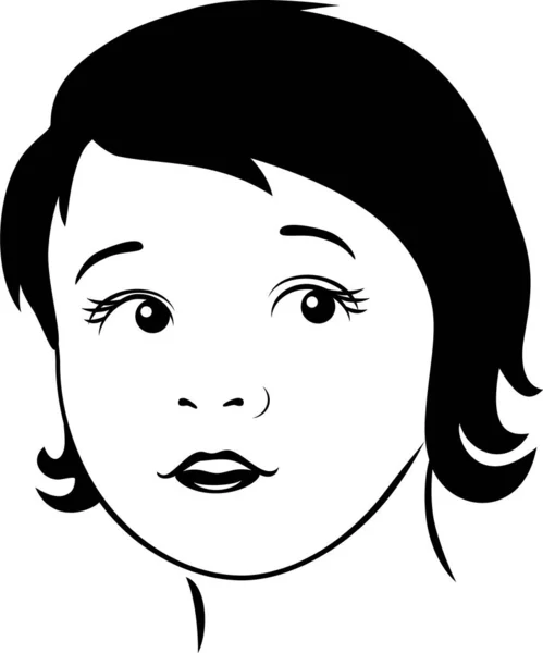 Portrait Little Girl Black White Drawing — Vetor de Stock