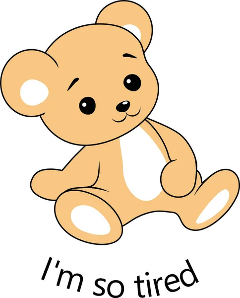 Tired Funny Cartoon Teddy Bear — Vector de stock