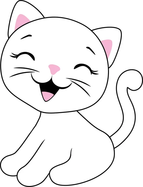 Laughing Cute Kitten Isolated White — Stockvector