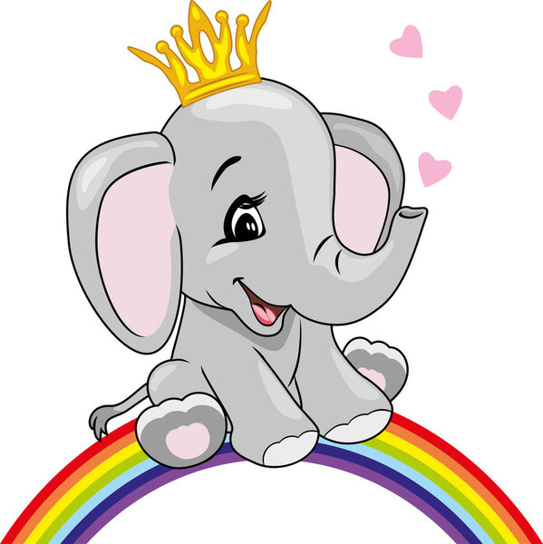 Happy baby elephant sitting on a rainbow