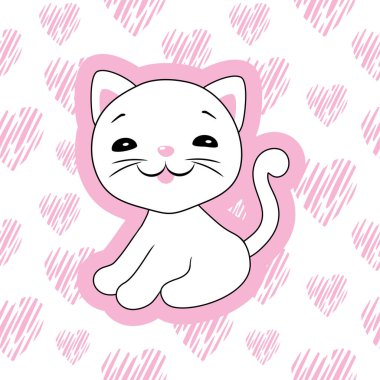 Arka planda gülümseyen sevimli kedi yavrusu.