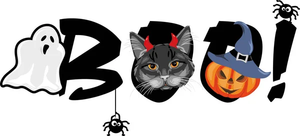 Funny Halloween Banner Dengan Kucing Hitam Untuk Desain Meriah - Stok Vektor