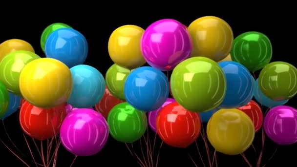 Şenlik Balonları Siyah Arka Planda Uçan Hava Balonları Renkli Balon — Stok video