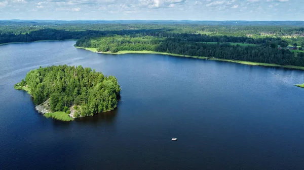 Vista Aérea Verão Sobre Lago Sueco — Fotografia de Stock