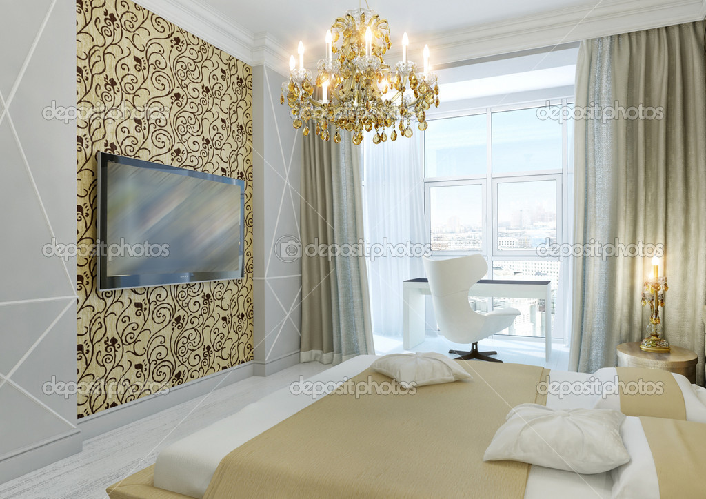 Gouden slaapkamer — Stockfoto © annamarynenko #12202222 Gouden slaapkamer — Stockfoto © annamarynenko #12202222