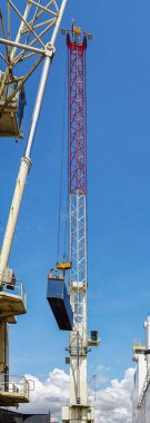   Afrika 'nın batısındaki Lome Limanı' nda büyük bir terör gemisini boşaltan iki gezici vincin ayrıntıları.                                  