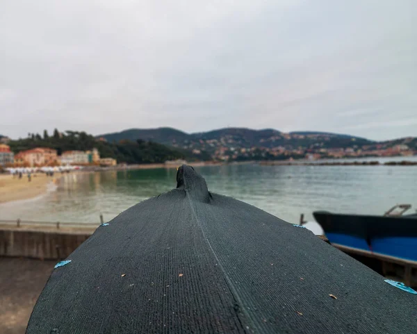 Detalhe Barco Puxado Seco Durante Inverno — Fotografia de Stock