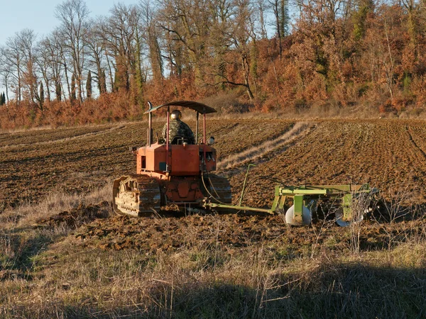 Agriculture Tractor Preparing Land Seedbed Cultivator Part Pre Seeding Activities — Stock Photo, Image