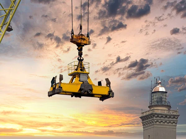 Genua Lanterna Vuurtoren Haven Werkplaats Met Containers Schip Kraan — Stockfoto