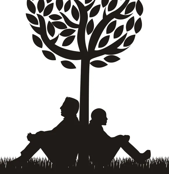 Pareja bajo el árbol — Vector de stock