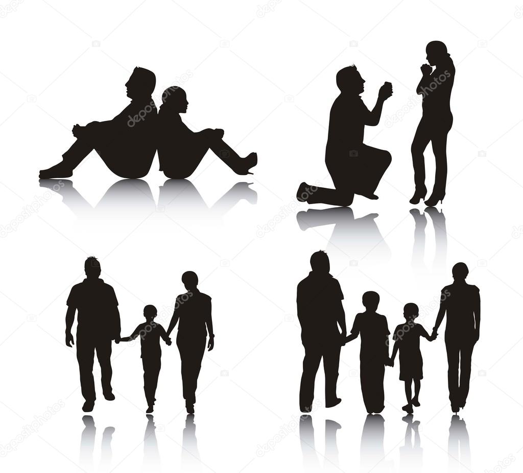 couple and family silhouette
