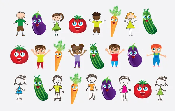 Vegetables and children — Stock Vector