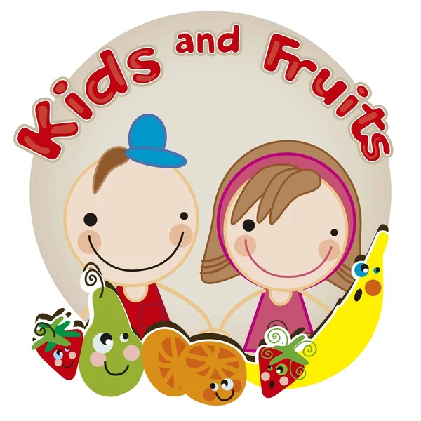 Kinder und Früchte — Stockvektor
