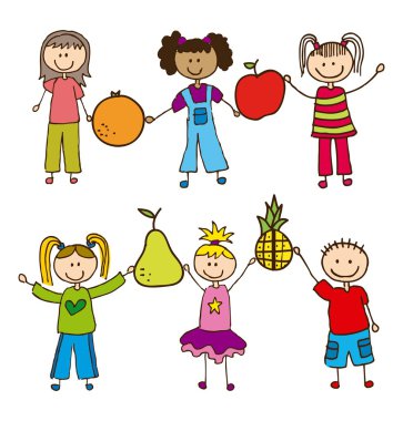 kids and fruits clipart
