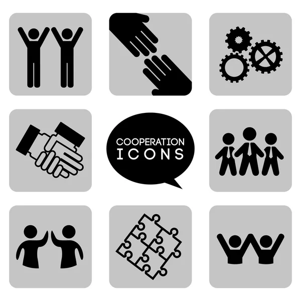 Iconos de cooperación monocromática — Archivo Imágenes Vectoriales