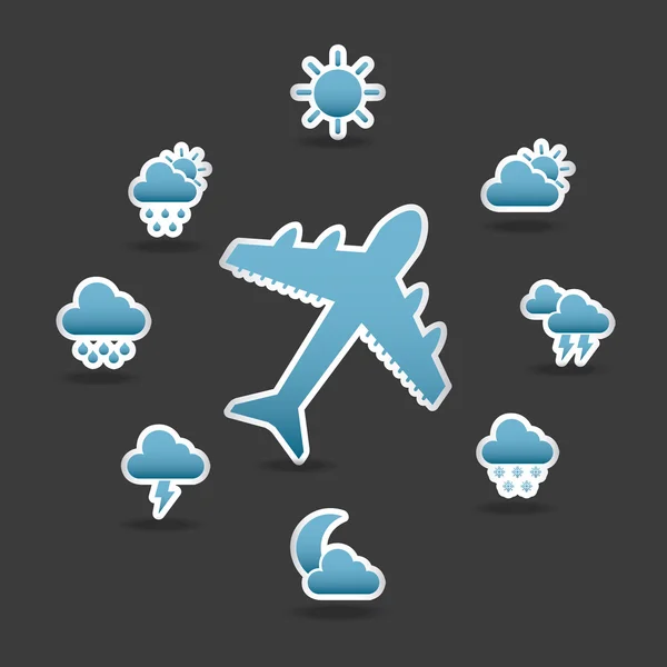 Iconos de silueta de clima y aviones — Vector de stock