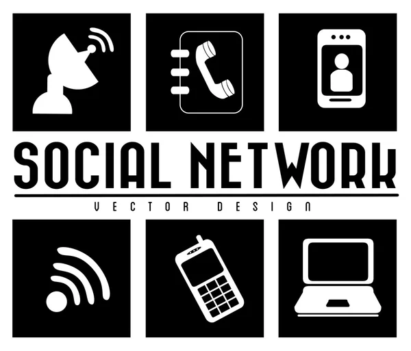 モノクロの社会的ネットワーク — ストックベクタ