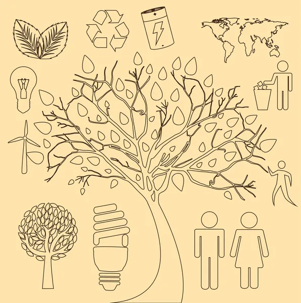 Iconos de la ecología del árbol — Vector de stock