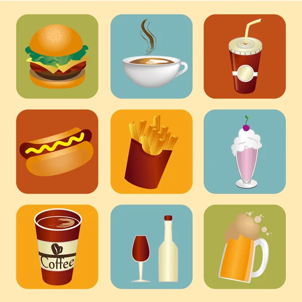 Jídlo a pití ikony — Stockový vektor