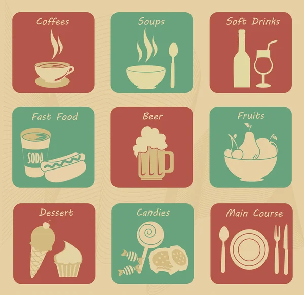 Iconos de alimentos y bebidas — Vector de stock