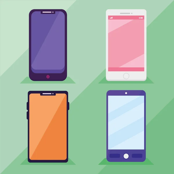 Cztery smartfony komórkowe — Wektor stockowy