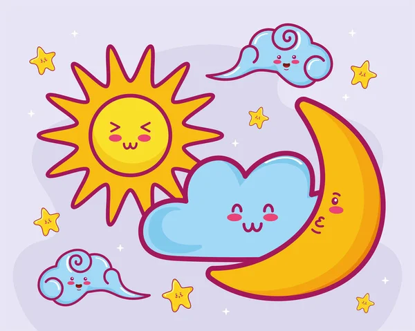 Wolken, Sonne und Mond — Stockvektor