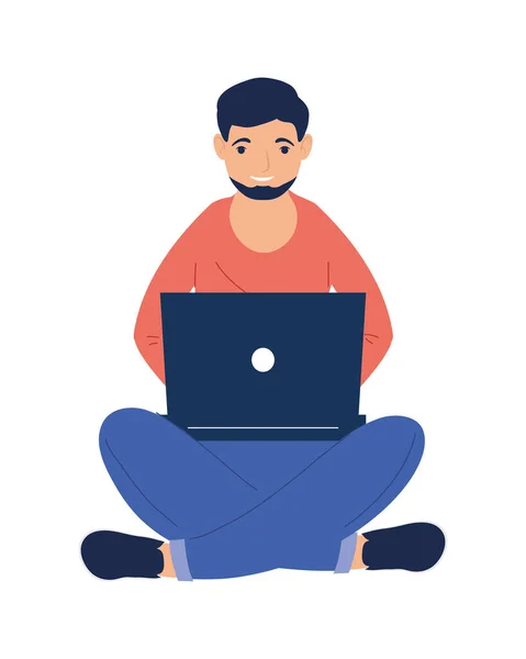 Νεαρός που κάθεται με laptop — Διανυσματικό Αρχείο