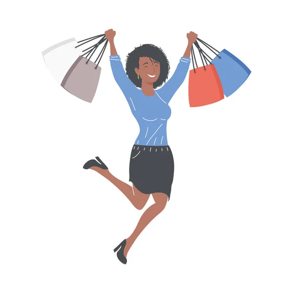 Afro mujer día de compras — Vector de stock